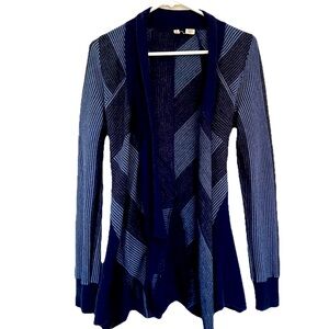 Moth Anthropologie Womens Navy Blue Wool Striped Open Asymmetric Cardigan Size M